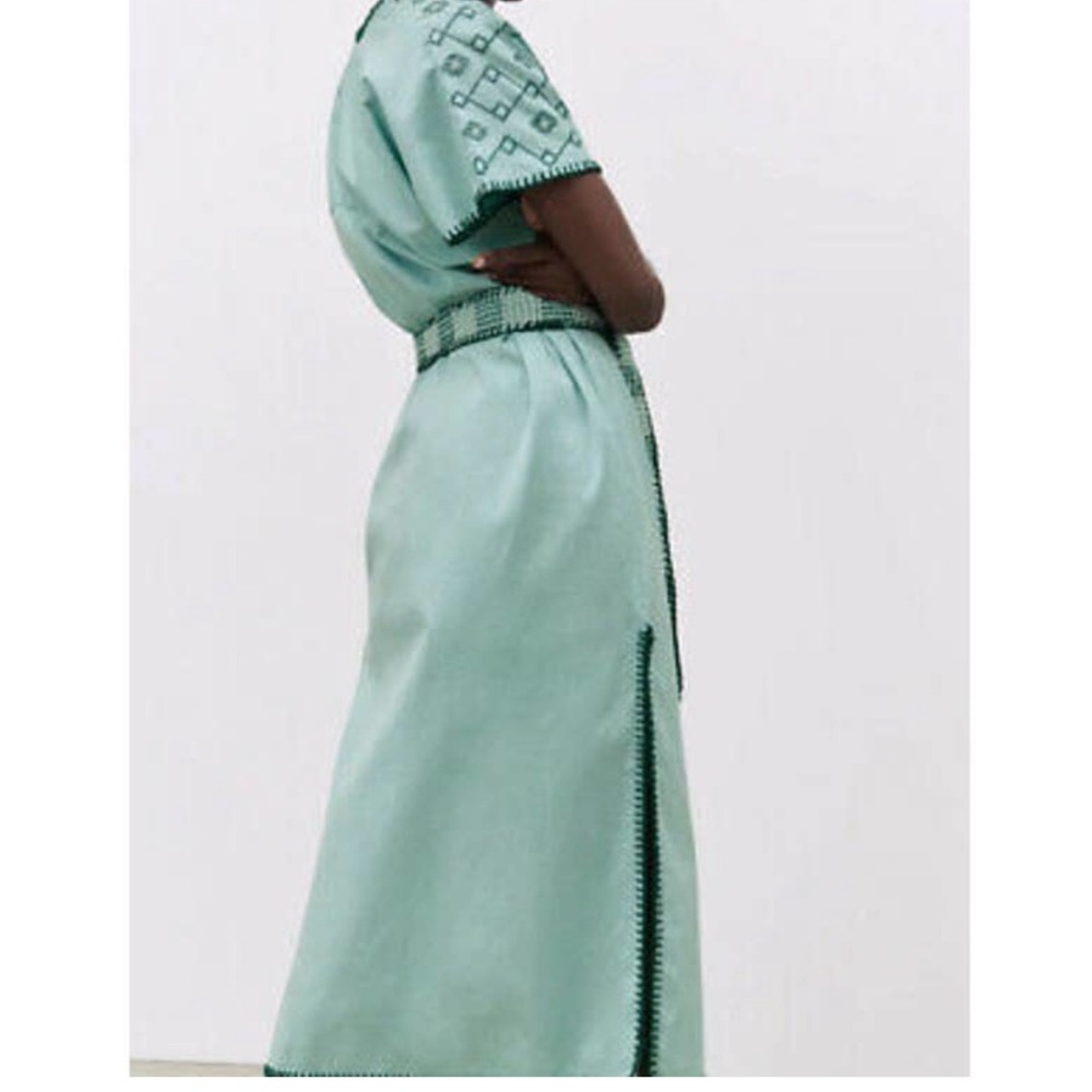 Zara NWOT embroidered mint green Kaftan dress - Picture 7 of 9